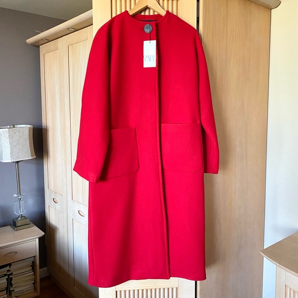 Zara manteco wool blend cape style coat red - Picture 6 of 16